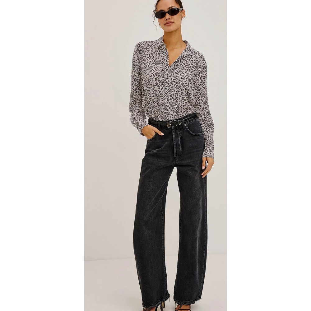 Rails Josephine Shirt Charcoal Grey Cheetah Print Button Down Size Medium